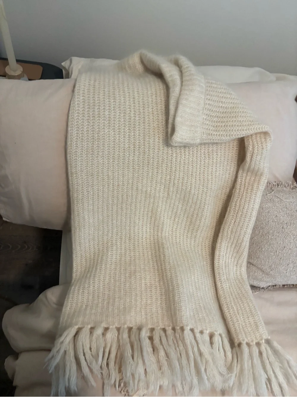 H&M Cream Midi Knit Skirt with Fringe Hem